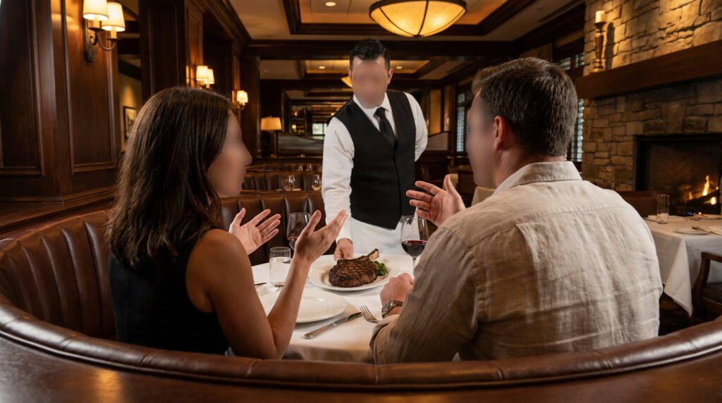 me and my lover in the steakhouse, while the cuckold is at home preparing the house for us to play