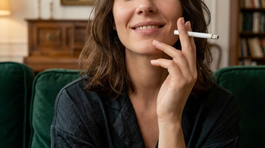 me smoking in front of my husband. poor cuckold, he hates cigarretes LOL